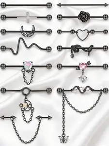 13 Pcs Stylish Black Piercing Ornament Collection for Women Men Durable Stainless Steel Copper Alloy Solid Texture Stable Daily Wearing Performance Classic Barbell Piercing Essentials Cool Street Trend Body Jewelry for Daily Themed Look Creating