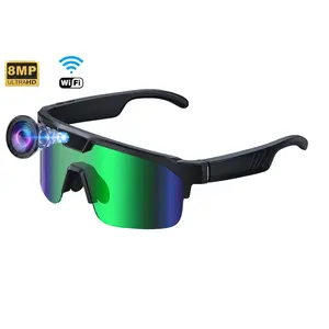 Sports Smart Glasses with 8MP Camera Anti-Shake, 1200P Video Recording/ HD Photo Capture, ABS+PC Frame, BT Call Music Control AI Translation Image Recognition Sunglasses with Cameras for Sports Travel Hiking Cycling.