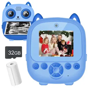 2.4 Inch Instant Print Camera, 1 Count Rechargeable Digital Camera with 1 Roll Paper & 32GB Card, Video Camera with Built-in Shooting Filter & Effect
