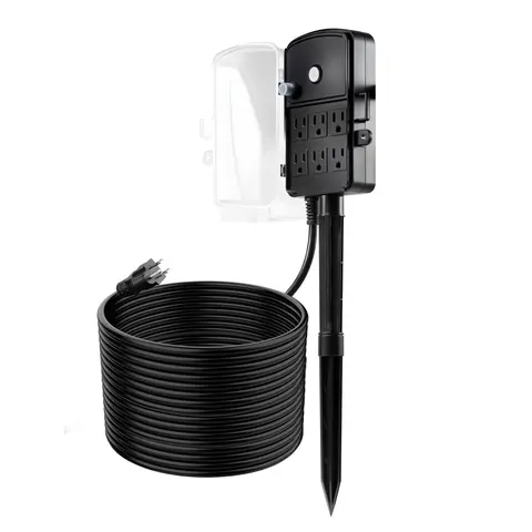 【ChristmasGift】VEVOR Outdoor Power Stake, 50 FT Extension Cord, Outdoor Power Strip Weatherproof with Cover and Overload Protection, 6 Outlets, 15A/1875W, Waterproof Multi-Outlet Yard Stake for Christmas Lights
