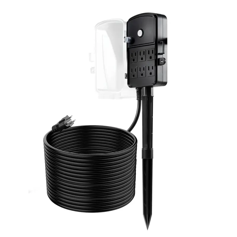【ChristmasGift】VEVOR Outdoor Power Stake, 50 FT Extension Cord, Outdoor Power Strip Weatherproof with Cover and Overload Protection, 6 Outlets, 15A/1875W, Waterproof Multi-Outlet Yard Stake for Christmas Lights