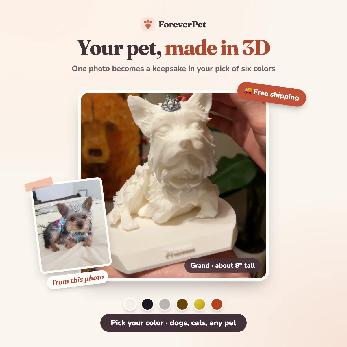ForeverPet Custom 3D Pet Figurine - 1-Color Statue