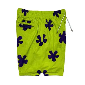 Green Sea Flower Anime Shorts Unisex Sports Double-Layered Inner Shorts Full Print Drawstring Design Men Women Mesh Basketball Shorts 4 Pockets 5.5 Inseam