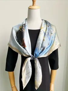 100% Mulberry Silk 34.64" Square Scarf Shawl, Off-White Ballerina Pattern, Stylish & Elegant, All-Season Versatile, Gift-Wrapped, Perfect Gift for Valentine’s Day, Christmas & Mother’s Day