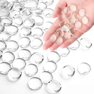 1 LB Clear Glass Marbles, Transparent and Smooth Flat Glass Beads for Vases, Mosaic  Pebbles for Aquarium Decor, Floral Arrangements, Mancala Stones, Vase Filler and Crafts (Approx. 80-100 PCS)