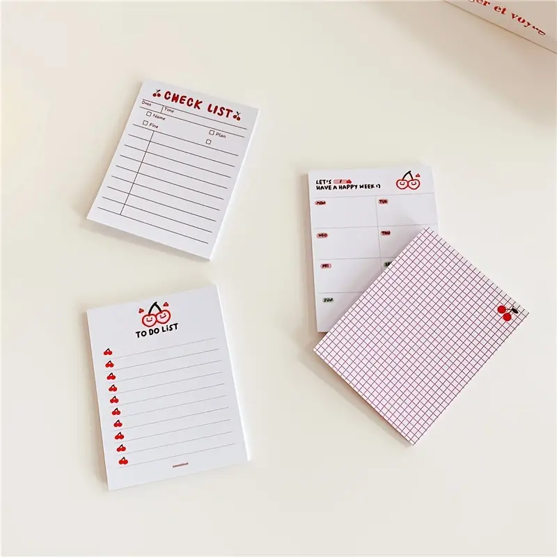 200 Sheets/4 Books Japanese and Korean Cartoon Cherry Notepad Series Portable Blank Checkered Planner (50 Sheets/Book)
