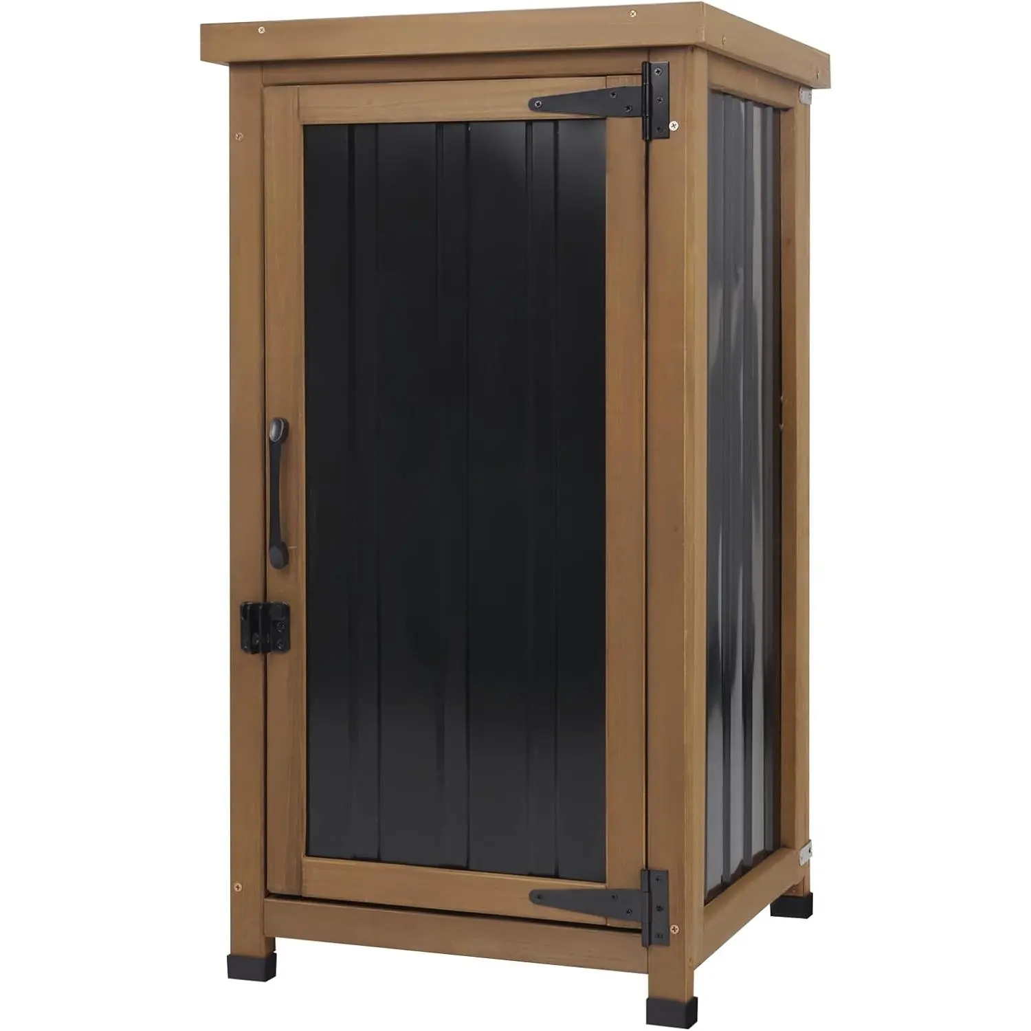 Waterproof Outdoor Storage Cabinet with Metal Top, Wooden Potting Bench Table and Tool Organizer, Adjustable Shelf for Patio, Backyard, Garden