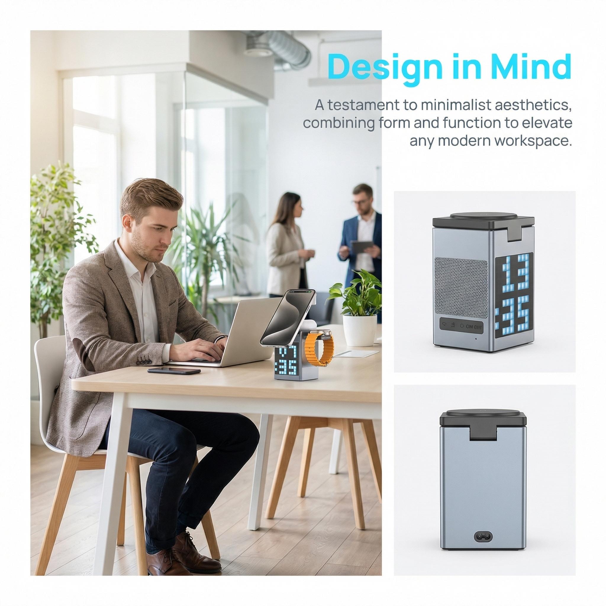 6-in-1 Charging Station for Apple Devices, 15W Magnetic Wireless Charger Stand with Bluetooth Speaker, Digital Alarm Clock, Pixel Display, Compatible with MagSafe iPhone Series, Apple Watch & AirPods - March Madness, Spring Break, World Cup, Easter 6-in-1 Charging Station for Apple Devices, 15W Magnetic Wireless Charger Stand with Bluetooth Speaker, Digital Alarm Clock, Pixel Display, Compatible with MagSafe iPhone Series, Apple Watch & AirPods - March Madness, Spring Break, World Cup, Easter