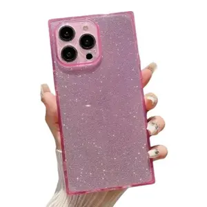 Luxury Glitter Square Case For iPhone 17 Series Transparent Fluorescent Neon Color TPU Silicone Back Cover For iPhone 17 17Air 17Pro 17ProMax