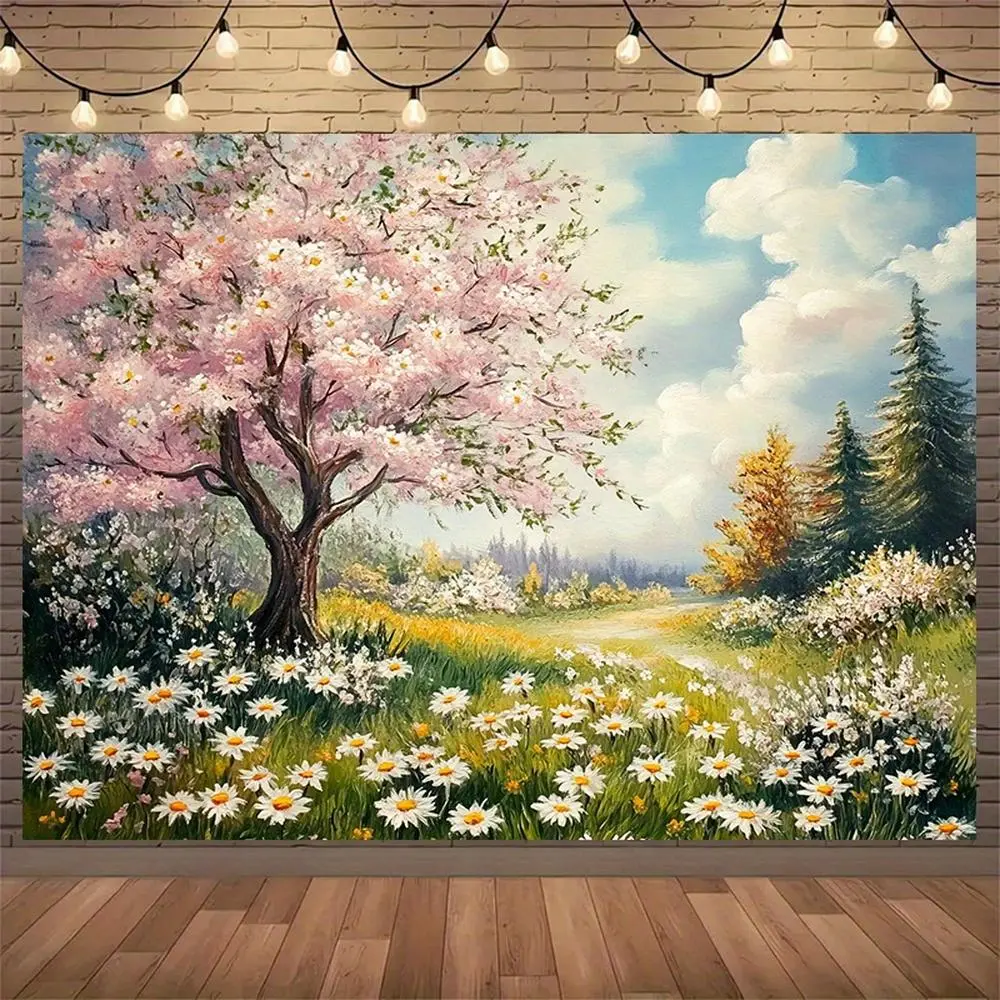 Reusable Serene Lands Spring Landscape Wall Hanging Backdrop Banner, 8x6ft Polyester Party Decoration Supplies, Versatile Indoor-Outdoor Home & Studio Supply