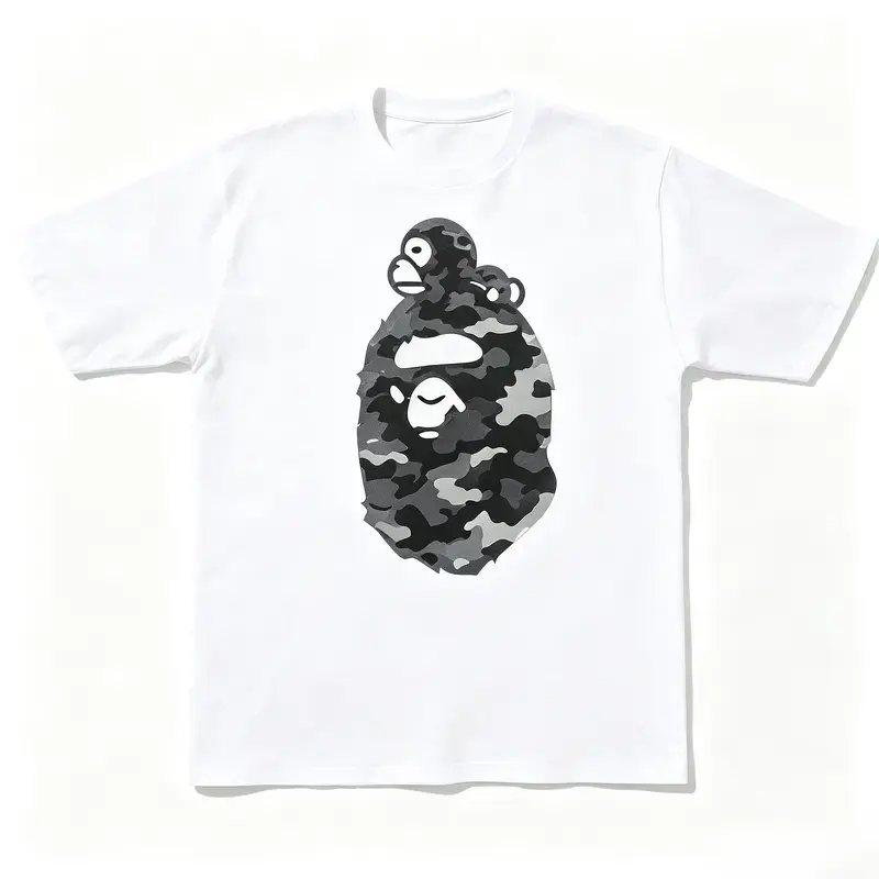 Camouflage Ape Family Graphic T-Shirt, Streetwear Animal Print Tee, Urban Camo Style Short Sleeve Crewneck Shirt, Vintage Military Inspired Casual Top, Y2K Aesthetic Graphic Tee, Trendy Everyday Outfit, Unisex Fashion Shirt, Gift For Streetwear Lovers