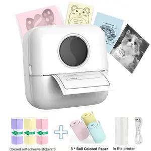 Mini Printer Portable Thermal Sticker Maker Machine with 6 Rolls Paper, Ideal for Notes Journals Lists Photos School Office Home DIY Gifts, Inkless Thermal Printer