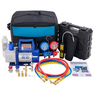 110V 1/3 HP 4CFM Single Stage Vacuum Pump Kit with R134a Manifold Gauge Set, Leak Detector, 1/4" Hoses & Carry Bag for HVAC AC Refrigeration, ETL Listed