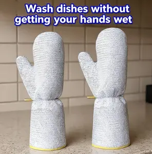 2Pcs Wire Dishwashing Gloves, Waterproof PVC Liner Scrubber Gloves, Non-Scratch Cleaning Gloves for Kitchen, Reusable & Durable, Protect Hands & Cookware