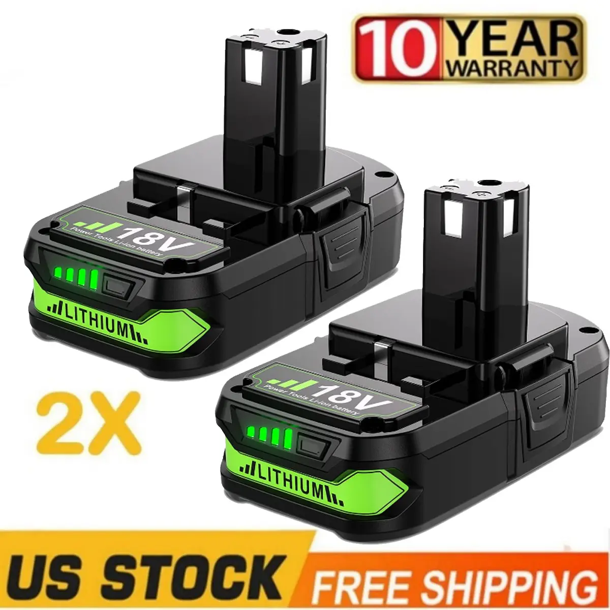 2 Packs 3.6Ah 18 Volt Replacement for Ryobi 18 Volt Lithium ion Battery P108 P107 P105 P104 P103 P102 Cordless Power Battery Tools