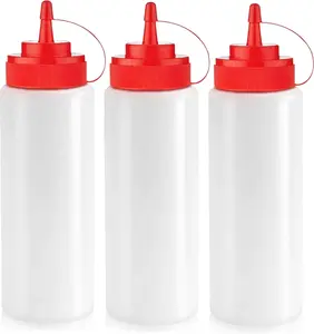 Condiment Squeeze Bottles 12oz 3 Pack Leak Proof Sauce Bottles for Ketchup Oil Dressing Syrup