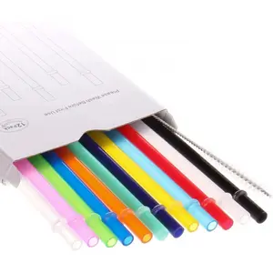 8" Plain Color  Plastic Replacement Drinking Straws for Short Mini Mason Jar,Tumblers, Set of 12 count Straws with Cleaning Brush (8inch,12color)