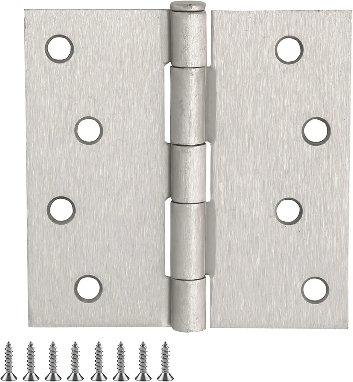 Interior Door Hinge, 4 Inch, Satin Nickel, Square Radius, Surface Mount, Traditional Style, Steel, 3-Pack, Hardware
