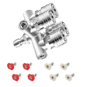 4-in-1 Pressure Washer Tips, Quadruple Pressure Washer Nozzle, 4 Nozzle for Pressure Washer with 8PCS Pressure Washer Spray Nozzles (0 Degree Red & 40 Degree White), 1/4 Inch Quick Connect, 5000 PSI