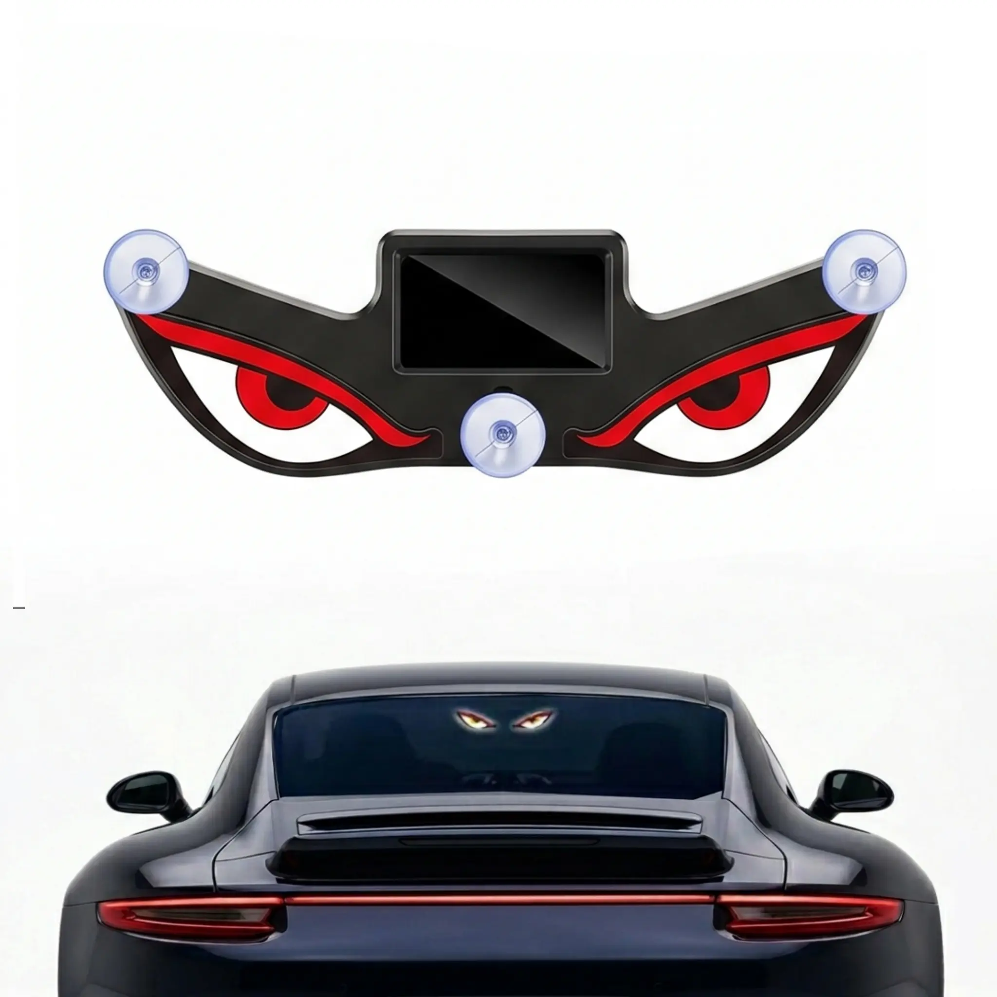 Solar-Powered Dynamic Devil Eyes Emoji Panel - Wireless Rear Window Display, Suction Cup Mount, Cool Auto Decor