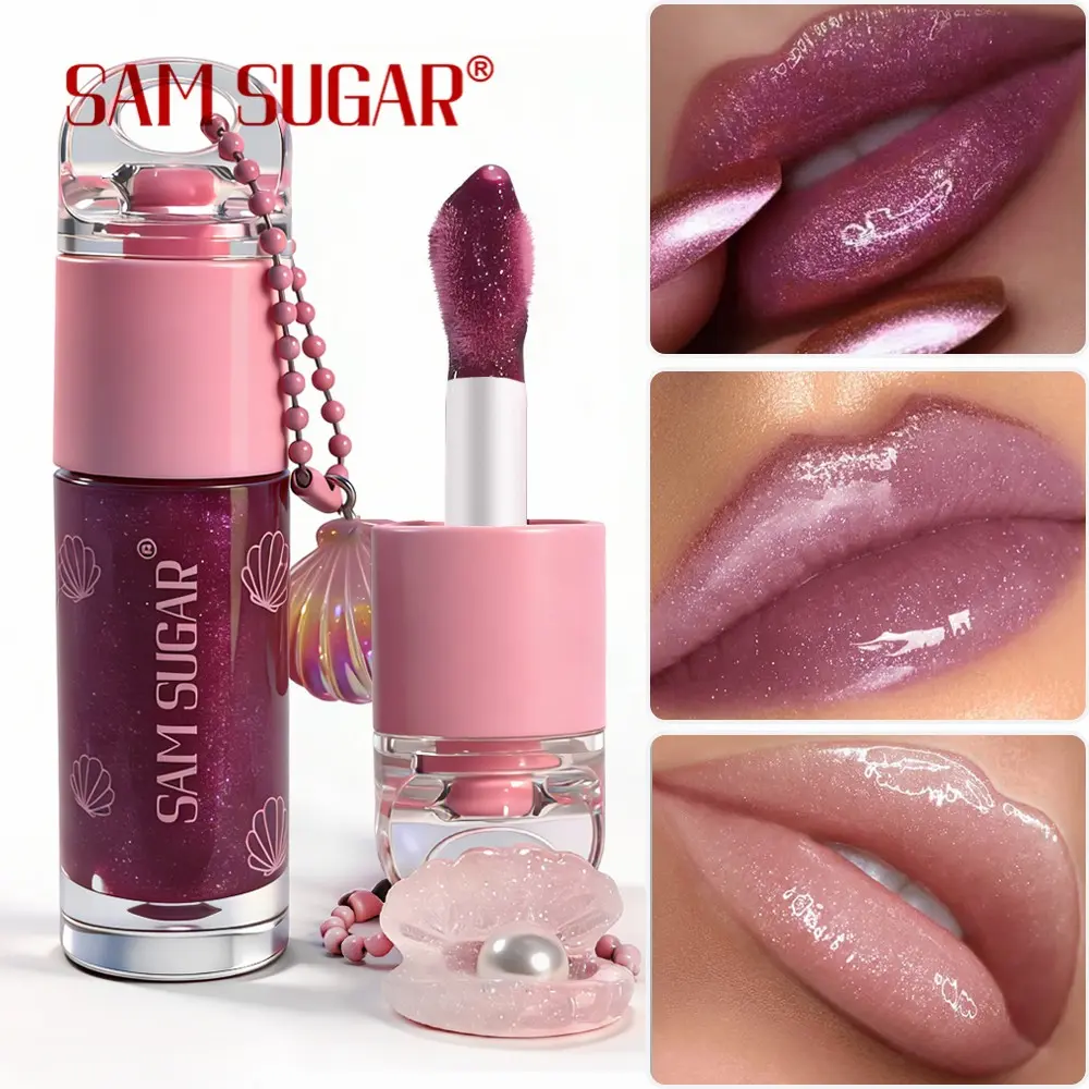 Sam Sugar Shell Pearl Lip Oil, Glossy Full Lips, Travel and Date Essential, Valentine's Day Gift, Suitable for All Skin Colors