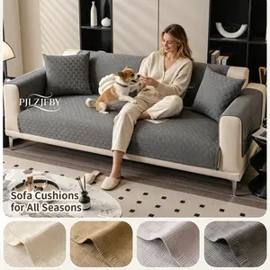 Modern Grid Sofa Pad, Knitted Fabric, Pet Friendly, Multiple Sizes, Anti-Slip Backside, Washable, Plain Color, Fits Most Home Styles