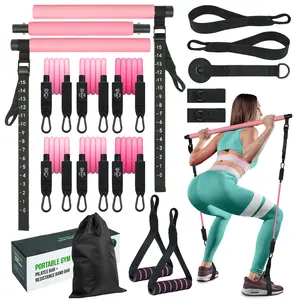 Pilates Bar Kit with Resistance Bands, Multifunctional Pilates Bar for Women & Men with Heavy-Duty Metal Adjustment Buckle, Pilates Home Equipment for Full Body Workouts