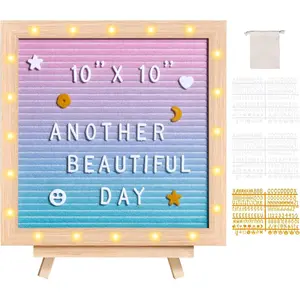 VEVOR Gradient Felt Letter Board, 10"x10" Felt Message Board, Changeable Sign Boards with 510 Letters, Stand, and Built-in LED Lights, Baby Announcement Sign for Home Classroom Office Decor Wedding