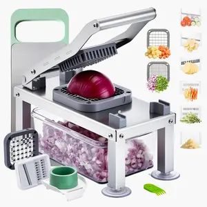Vegetable Chopper And Mandoline Slicer All-In-One Food Cutter With 8 Interchangeable Blades For Dicing Slicing Julienne Grating And Shredding, Ergonomic Handheld Kitchen Tool For Safe Food Prep And Easy Cleaning