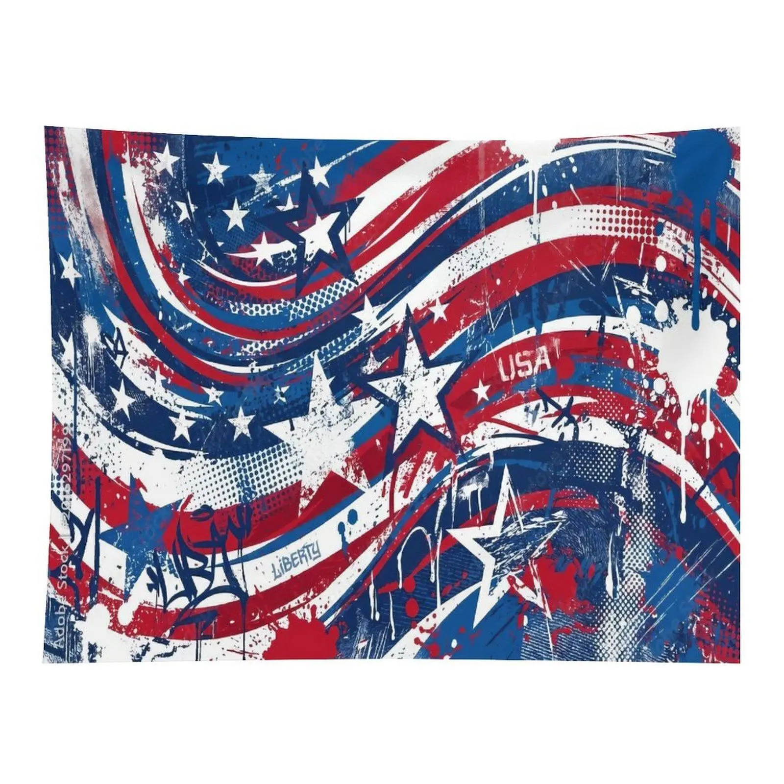 Grunge Distressed American Flag With Stars Red White Blue Graffiti USA Patriotic Art Wall Tapestry For Independence Day Room Decoration