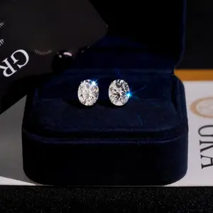 [ICE HUE]18K Gold Vacuum Plated S925 with 5A+ Sri Lanka Moissanite, Oval Cut 4 Prong Stud Earrings for Men Women, Hip Hop Luxury Jewelry, Casual Daily Wear, Gift Idea