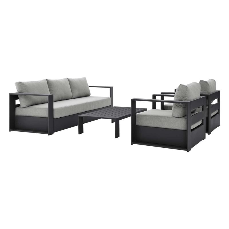 Modway Tahoe Outdoor Patio Powder-Coated Aluminum 4-Piece Set in Gray Gray