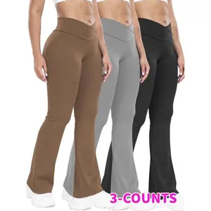 Women’s solid-color flare-leg sports leggings—breathable, tummy-control fitness yoga pants; ladies’ sportswear for indoor and outdoor wear