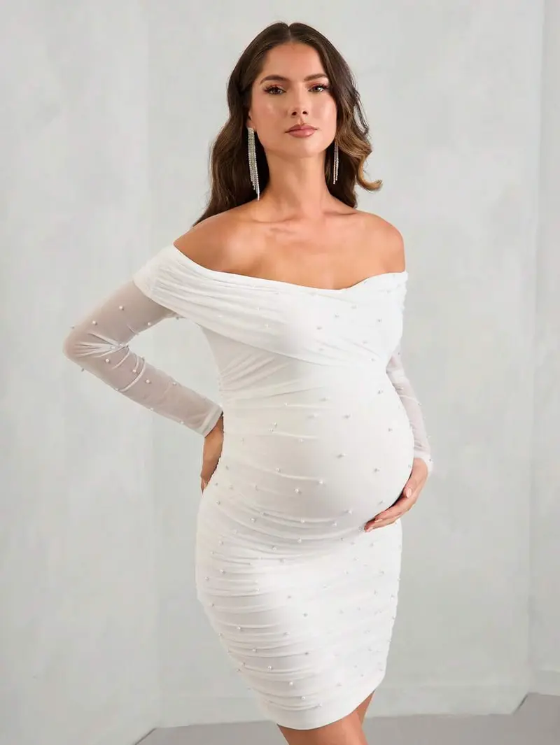 maternity white bodycon dress Hollow Sexy Lace Bodycon Dress Maternity Photoshoot Dress Pregnancy Dress Shoot 8 / off White main image 0