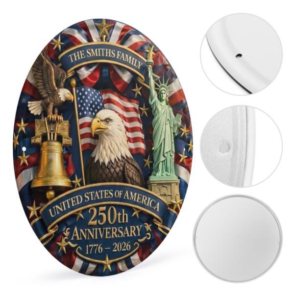 Custom America 250th Anniversary Door Sign, Personalized Family Name Patriotic Door Hanger, USA 1776–2026 Fourth of July Decoration, Independence Day Front Door Decor Design 8*8inch Ornaments