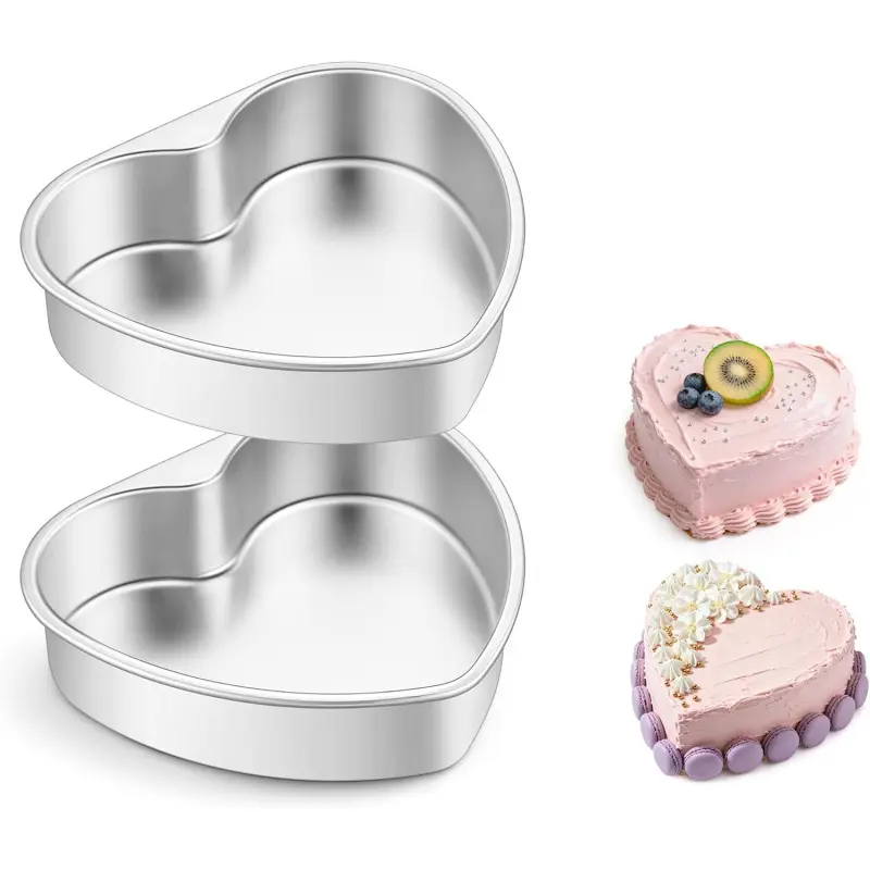 8 Inch Heart Cake Pan, 2Pcs Stainless Steel Heart Shaped Cake Mold, Cake Tin Baking Pan for Valentine's Day Anniversaries Wedding, Non-Toxic & Dishwasher Safevalentine's day decor