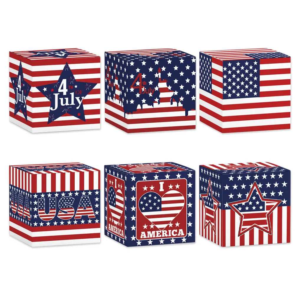 3D Patriotic Star Design Paper Favor Boxes - American Flag Snack Holders for 4th of July Independence Day Party Supplies