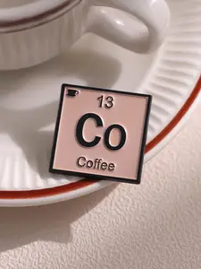 Fashion Unique Coffee Element Personality Brooch Clip, Simple Plain Letter Engraved Geometric Square Design Alloy Accessories, Unisex, Fashion Accessory