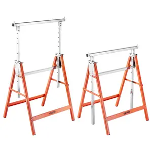 VEVOR Saw Horses, 2 Pack Folding Work Horses, 440 lbs Load Capacity Sawhorse with Heavy Duty Legs, Adjustable Height Saw Horse with Non-Slip Foot Pads, for Woodworking, Carpenters Contractors