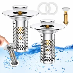 Stainless Steel Modern Anti-Odor bathroom accessory Sink Stopper with Bouncing Core & Brass Pop-Up Drain Plug