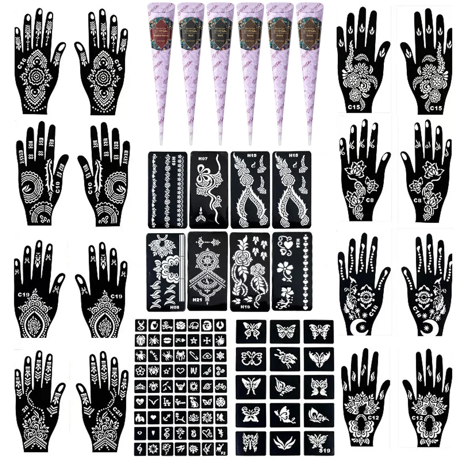 Tattoo sticker template Henna stencil Hand-painted ointment set Tattoo ointment Plant temporary hand-painted Henna body waterproof painting Hand-painted waterproof hollow design Unisex tattoo sticker Small tattoo hollow template Henna Designs DIY Tattoos