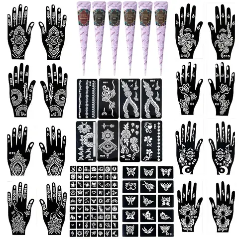 Henna Plant Tattoo Paste Kit with Small Tattoo Stencils, Henna Designs, Temporary Waterproof Body Art, Long-Lasting, Unisex Tattoo Templates, Easy for Beginners