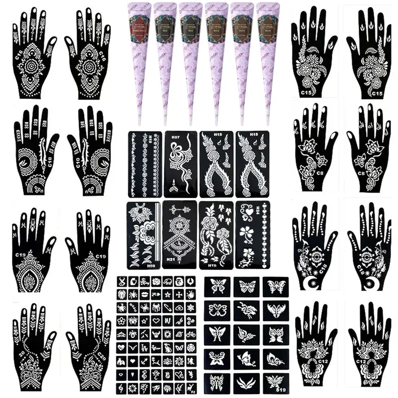 Henna Plant Tattoo Paste Kit with Small Tattoo Stencils, Henna Designs, Temporary Waterproof Body Art, Long-Lasting, Unisex Tattoo Templates, Easy for Beginners