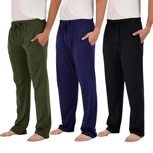 Three-piece basic set: men's cotton sports shirt, soft jogging casual sleep pants with drawstring and pockets, men's long pants, straight-leg spring and autumn sports pants, suitable for men's daily wear and leisure sports