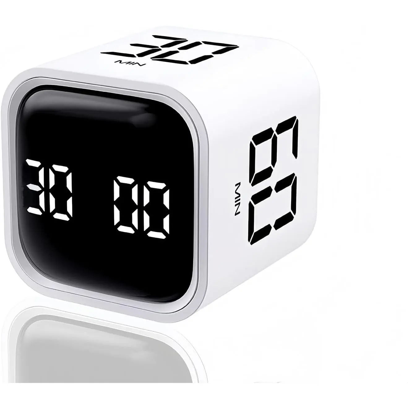 Digital Cube Pomodoro Timer Desk Rechargeable Productivity Timer 5/10/30/60min & Custom Countdown, Vibration & Adjustable Sound ,for Task Work Kitchen   Studying (White)