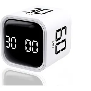 Rechargeable Digital Cube Pomodoro Timer for Home Decor, Cooking & Reading - Synthetic Desk Timer with 5/10/30/60min & Custom Countdown, Vibration, Adjustable Volume (White)