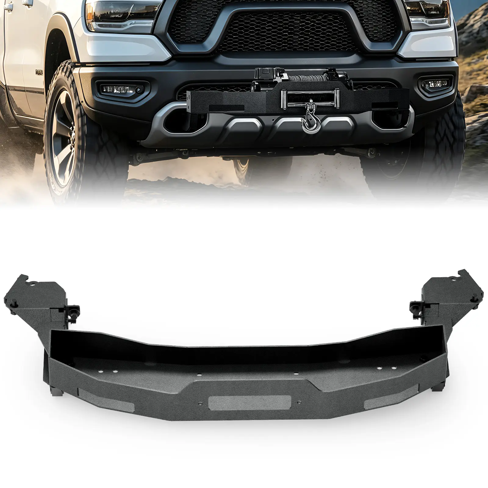 【EYOUHZ】Heavy Duty Winch Mounting Plate for 2019-2025 Dodge Ram 1500 (Excl. 2019-2024 1500 Classic/Rebel/Warlock/TRX), Front Bumper Bolt-On Winch Bracket, Fits 8,000–12,000 lbs Winches