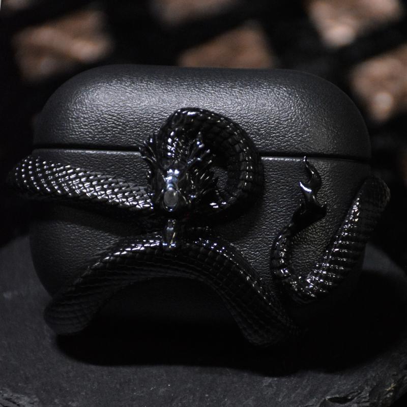 Aura：999999  Black Snake AirPods Case for Airpods Pro2 Pro & AirPods 4 with Green Eye Detail Anti-Drop Protection Gift for Anime Lovers - Audio