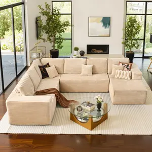 Oversized Sectional Cloud Couch for Living Room, Modular Floor Sofa with Plush Corduroy, No Assembly Required, Big Comfy Couches Set, Stupendous U Shaped Sofas with Chaise