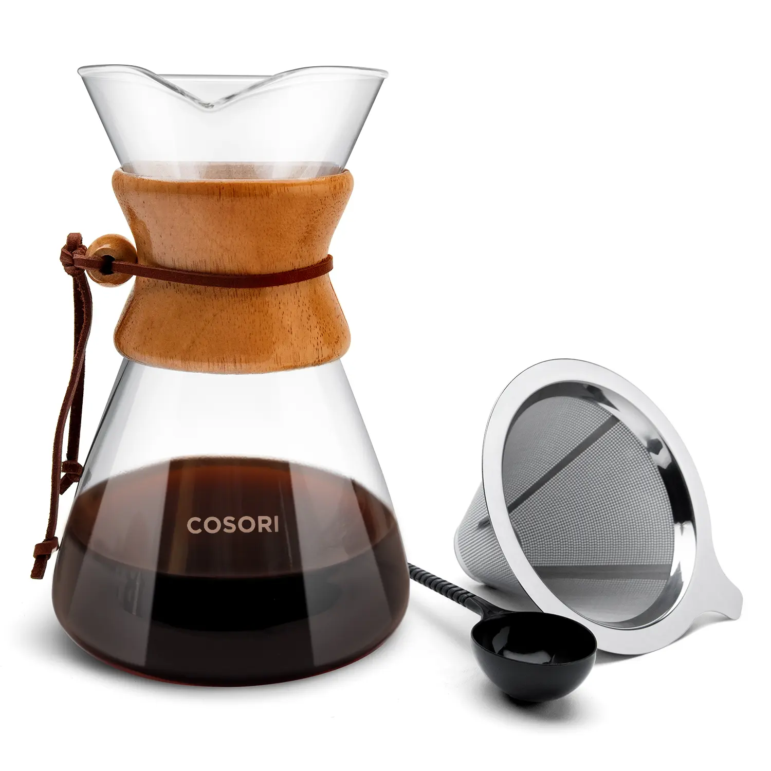 COSORI Pour Over Coffee Maker, 8-Cup, Double Layer Filter, Heat-Resistant Carafe, Wooden Handle, Drip Coffee, Camping, Hiking, Pots Tea,techvibes